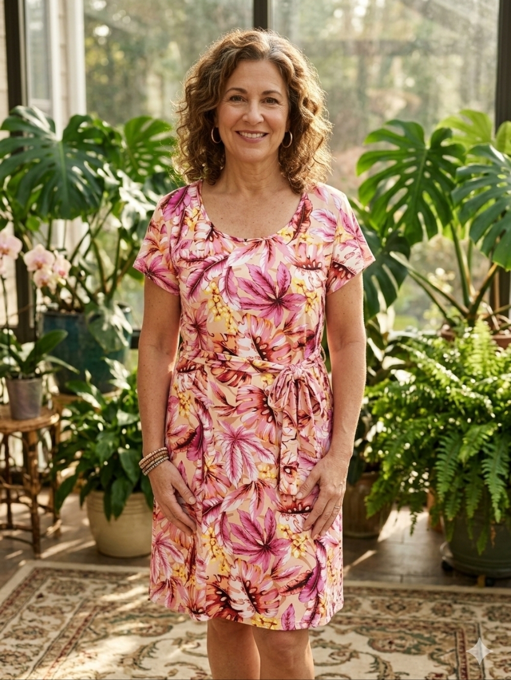 🎰Tropical Pink Floral Midi Dress